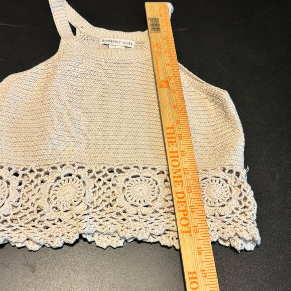 Sincerely Jules XS Crochet Hem Knit Tank Top Cream 100% Cotton Boho Festival - Picture 2 of 5